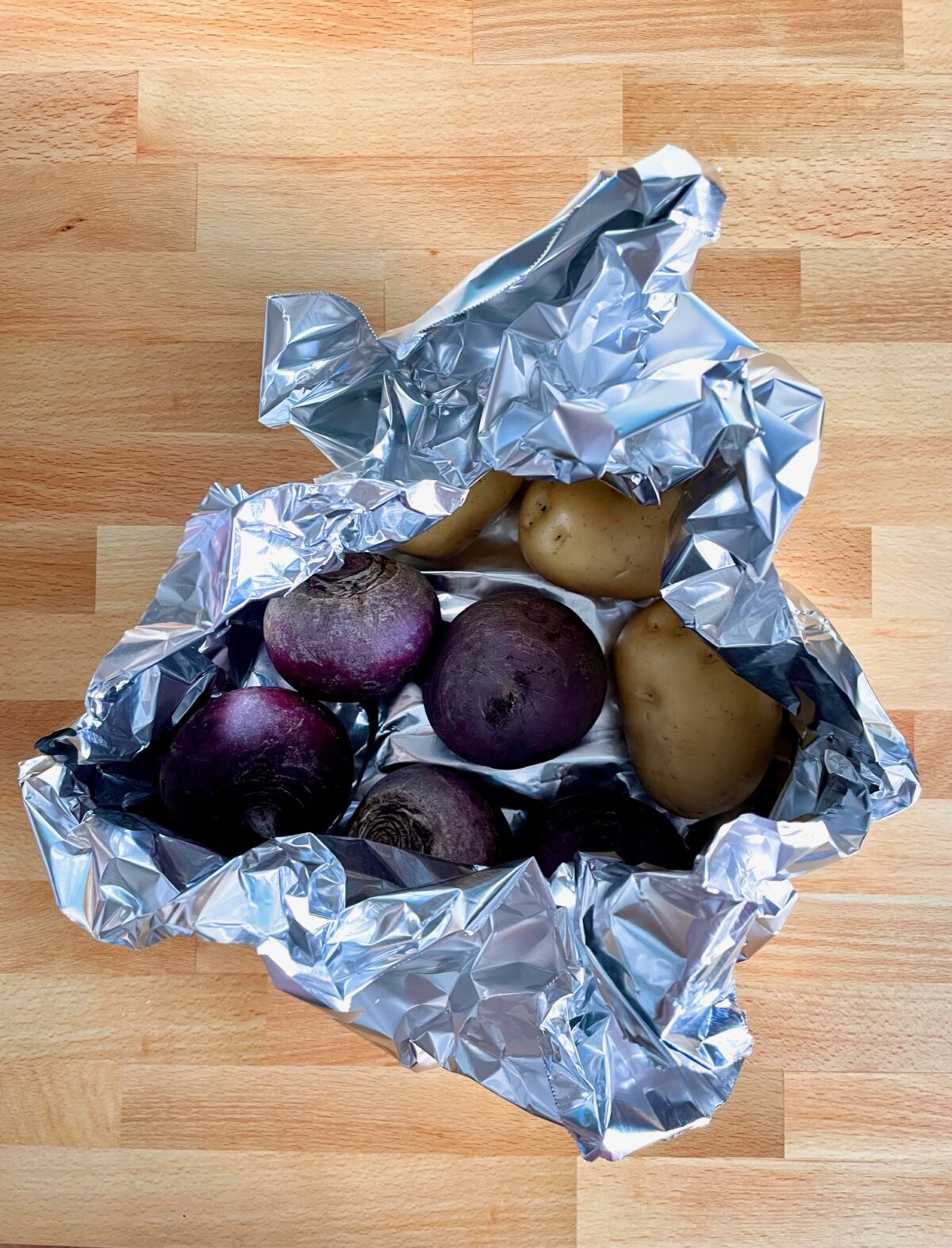 Potatoes and Beets wrapped in foil