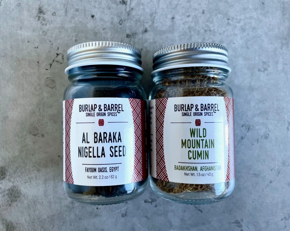 Burlap & Barrel Al Baraka Nigella Seed & Wild Mountain Cumin in jars