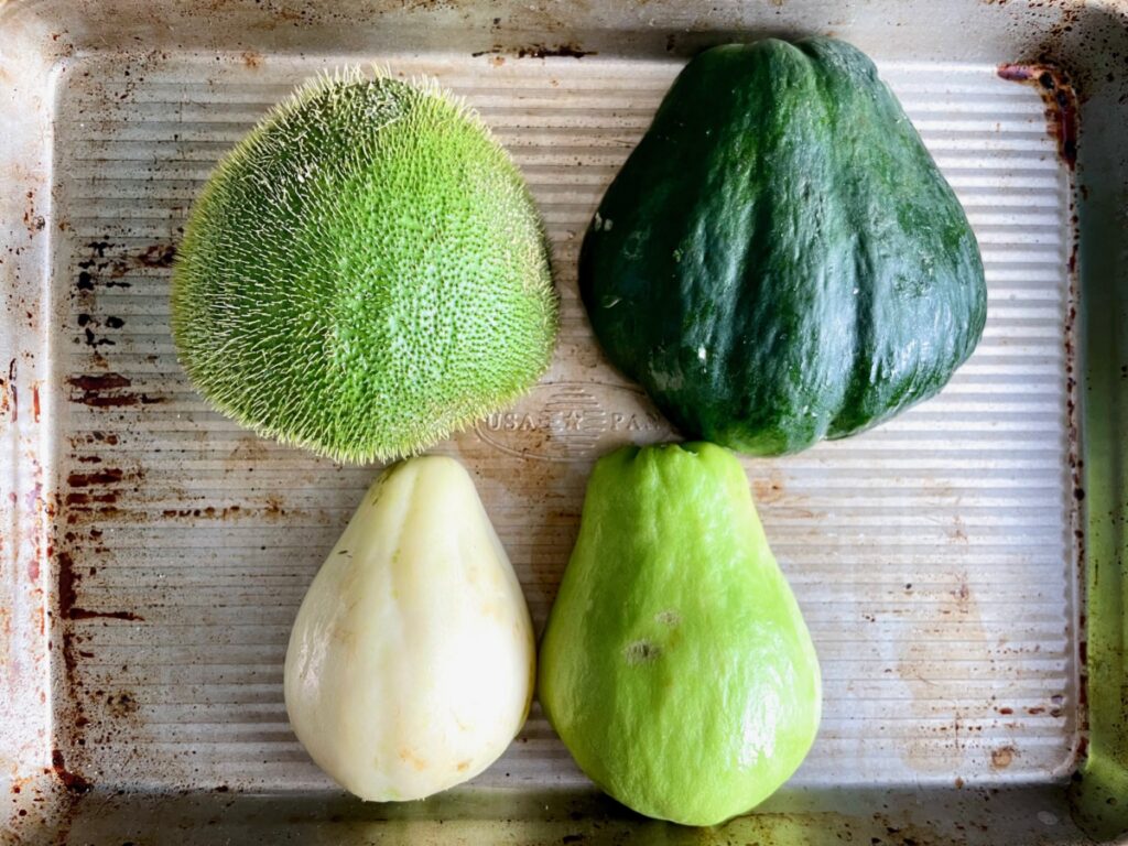 Is chayote keto? Mexican squashes or chow chow, cut in halves, on sheet pan.