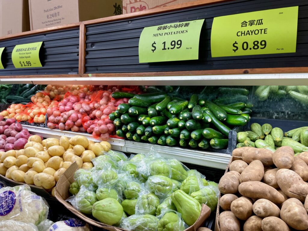 Green chow chow, and other vegetables, at Chinese store
